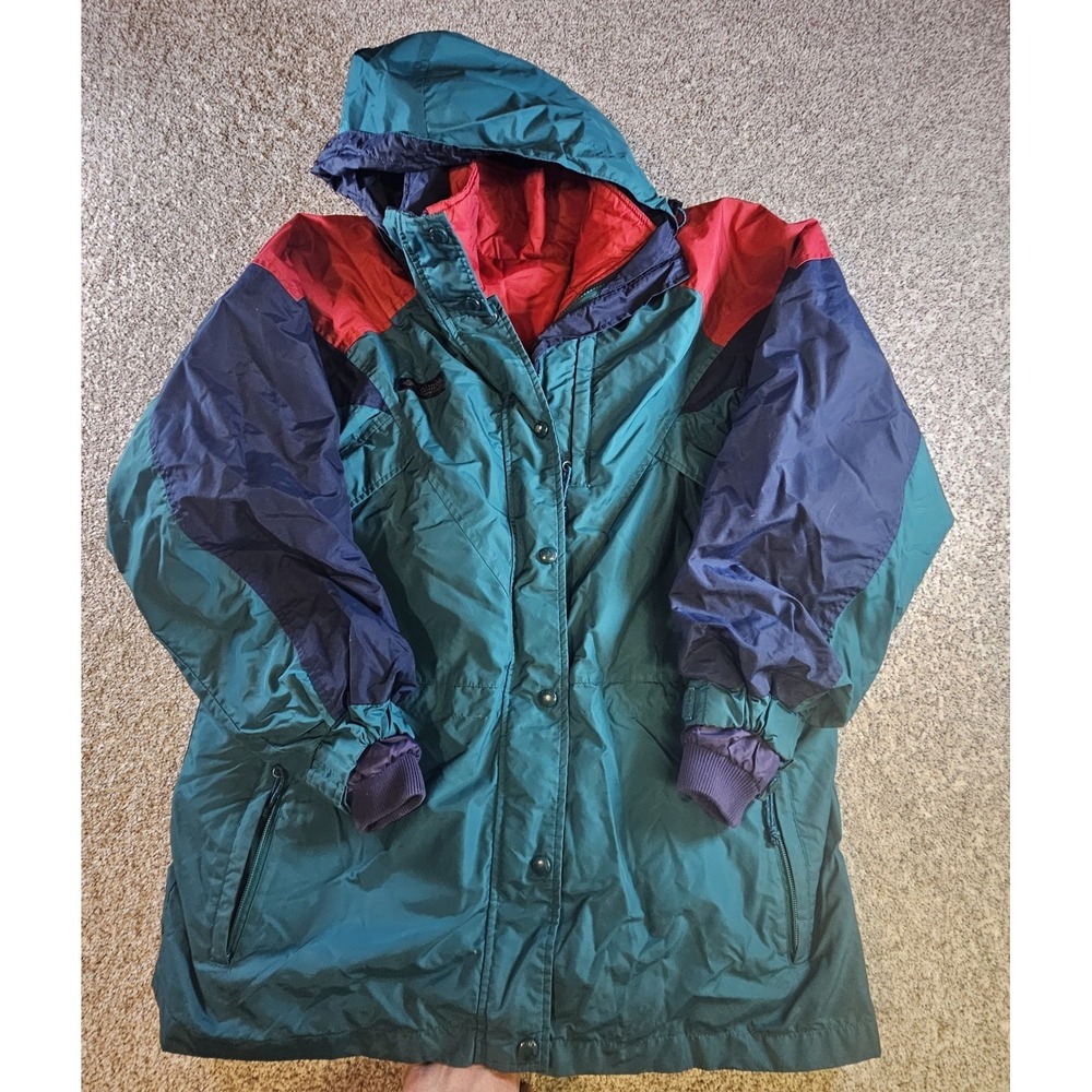 Vintage Columbia Avalanche Ski Jacket Women's Large Teal Red Hooded Coat 90s